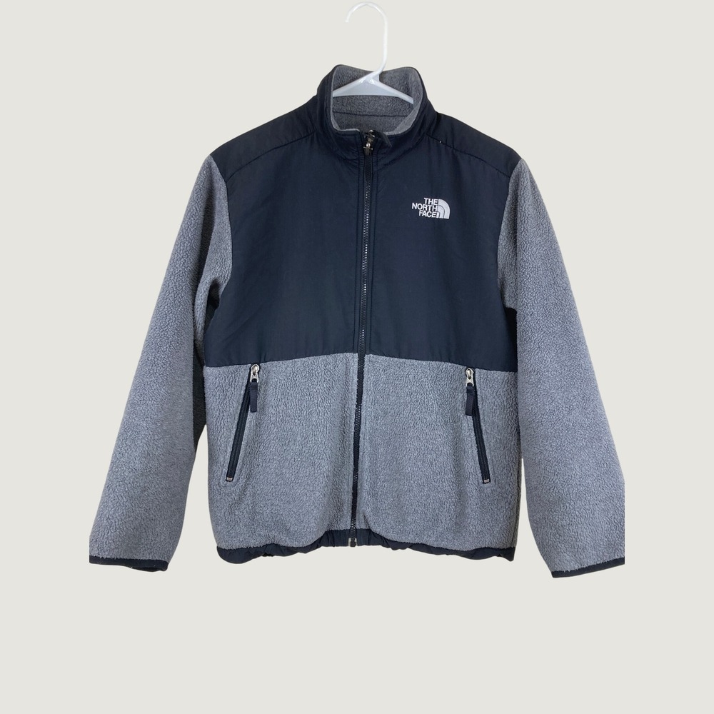 The North Face Denali Fleece Jacket Boys L Gray Black Polartec Zip Up Fall